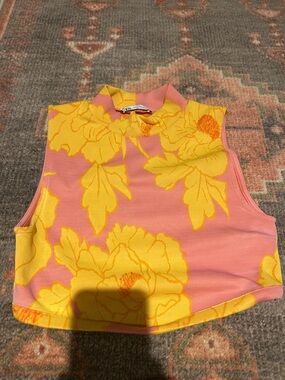 Zara Pink & Yellow Floral Sleeveless Crop Top